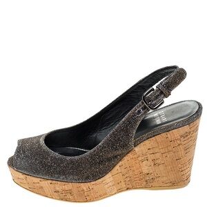 STUART WEITZMAN Metallic Cork Wedge Sandal